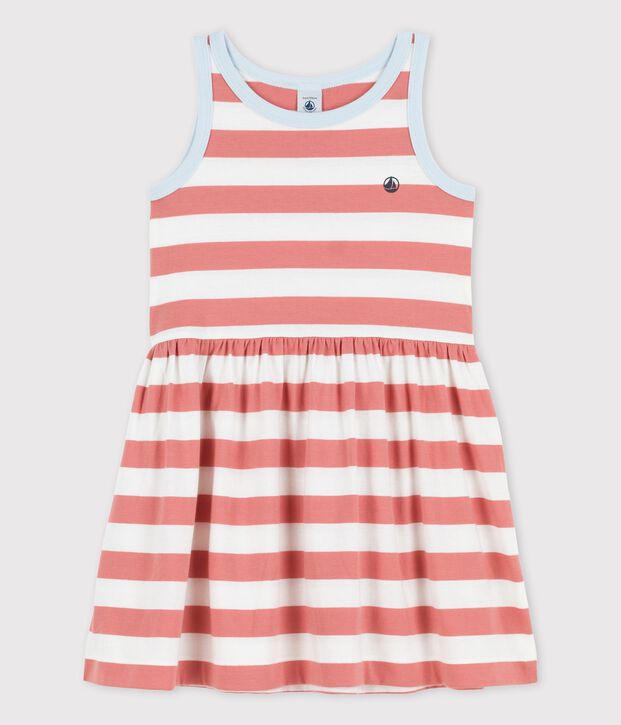 Girls' Sleeveless Stripy Cotton Dress pink/white
