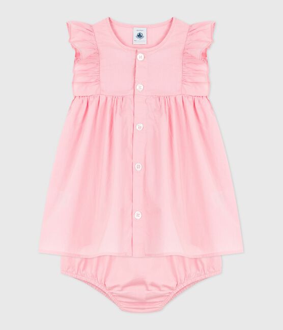 Plain cotton baby dress and bloomers CHARME pink