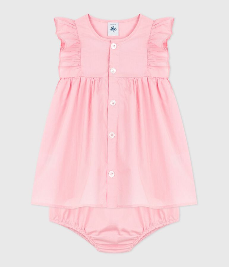 Plain cotton baby dress and bloomers CHARME pink