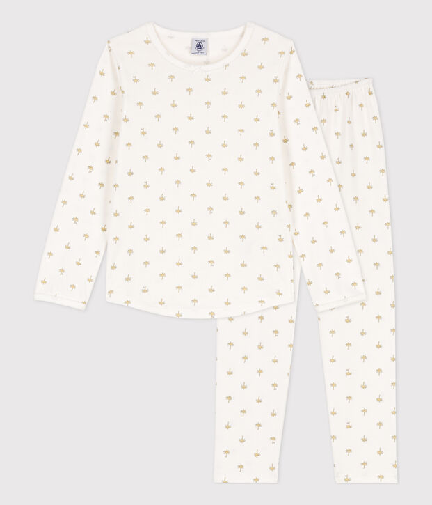 Little girls' cotton palm print pyjamas white/multicolor