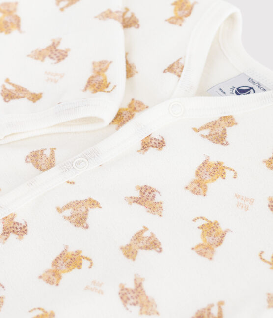Babies' velour pyjama suit printed with leopards MARSHMALLOW white/MULTICO white