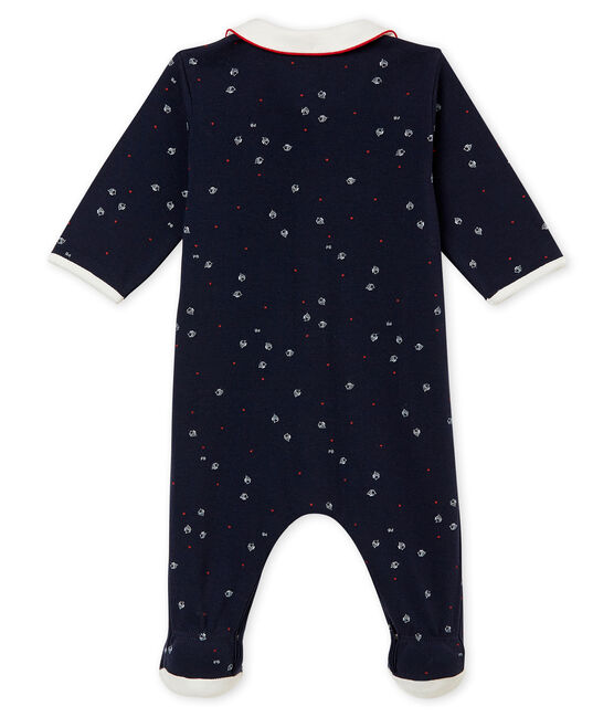 Baby boy's sleepsuit in brushed print soft cotton. SMOKING blue/MULTICO white