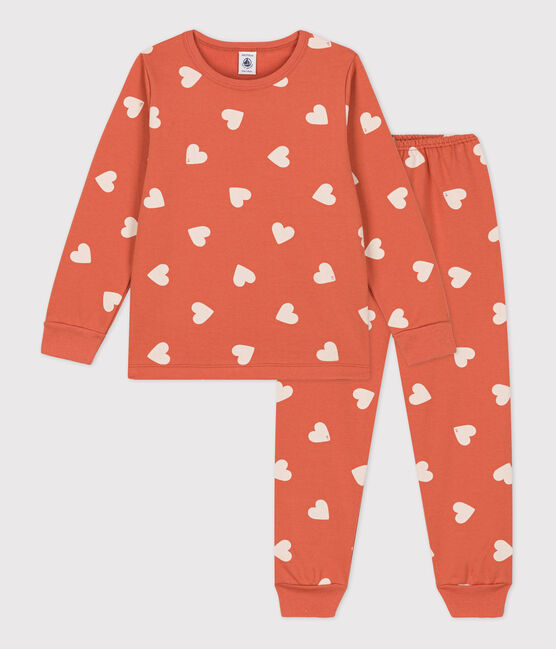 Girls' Heart Patterned Fleece Pyjamas BRANDY /AVALANCHE