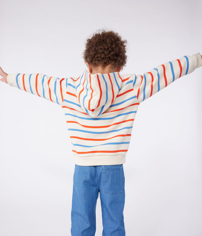 Children's unisex stripy cotton hoodie Ecru/multicolor