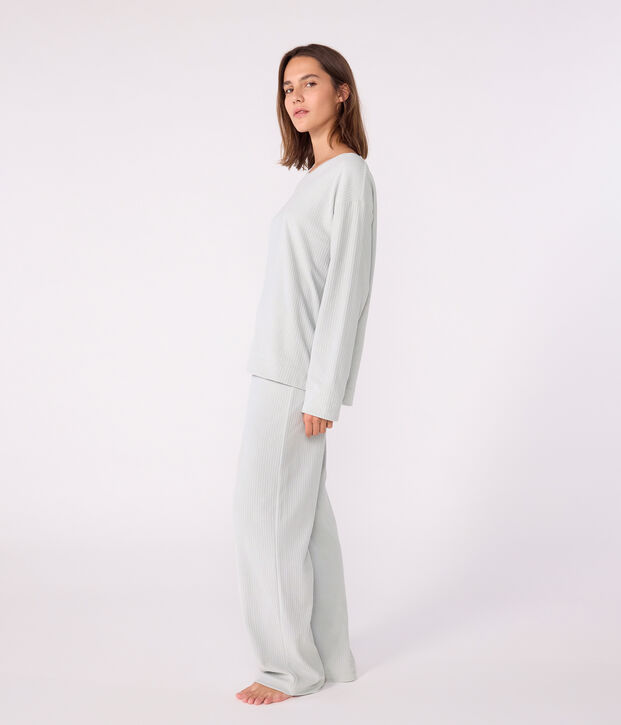 Women's straight-leg plain velour pyjamas blue