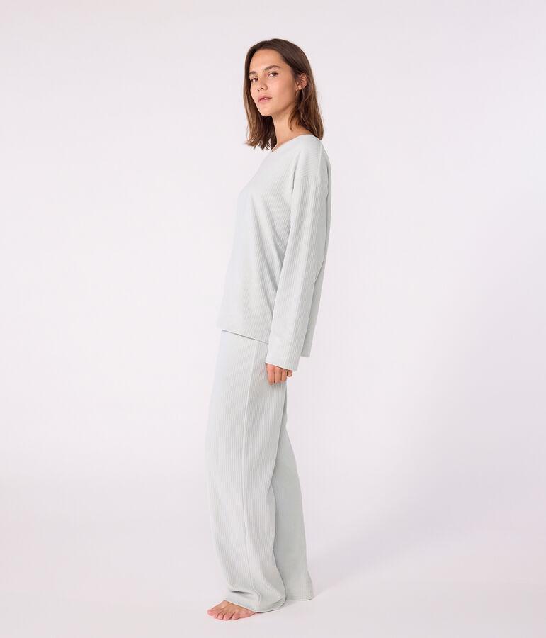 Women's straight-leg plain velour pyjamas blue