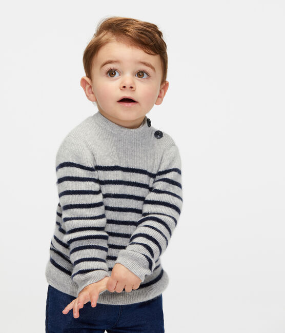 Baby Boys' Cashmere Pullover BELUGA grey/SMOKING blue