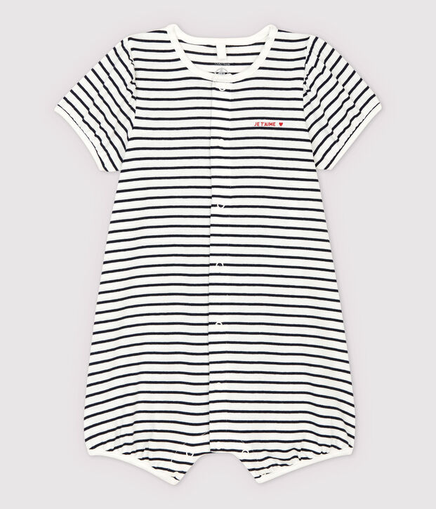 Babies' Organic Cotton Playsuit With Woven Je t'aime white/blue