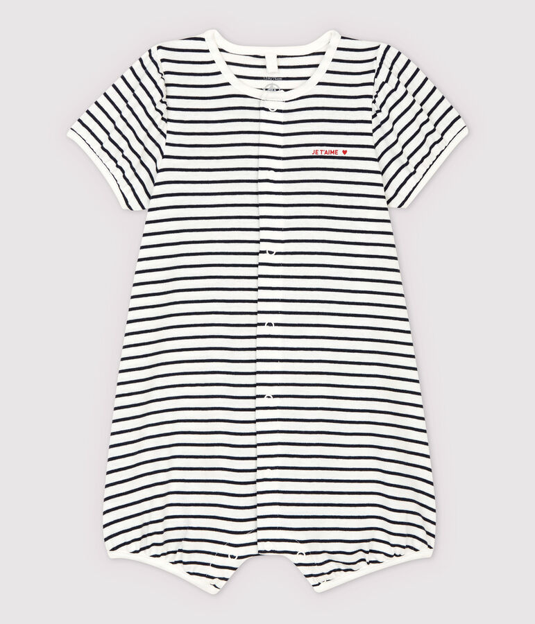 Babies' Organic Cotton Playsuit With Woven Je t'aime white/blue