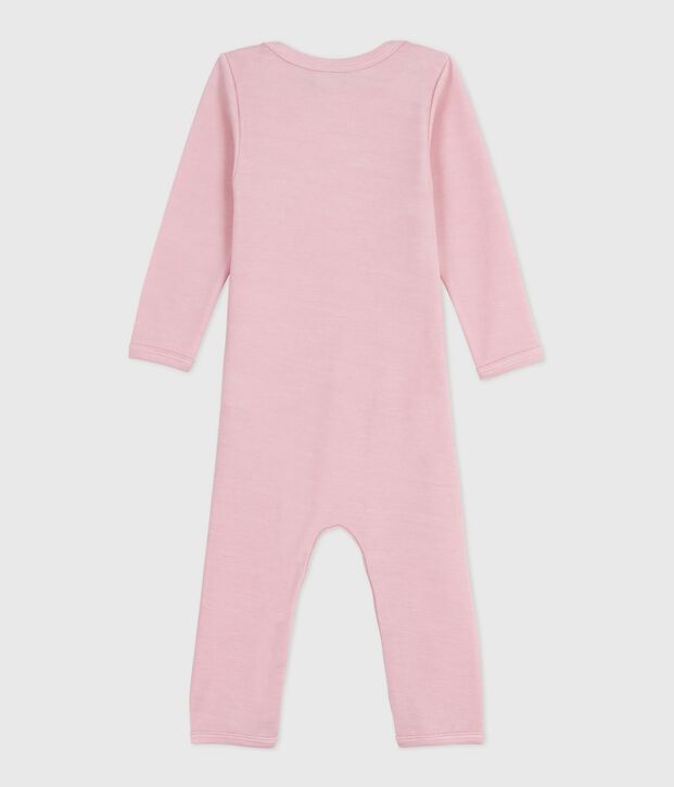 Babies' long-leg wool and cotton body pink