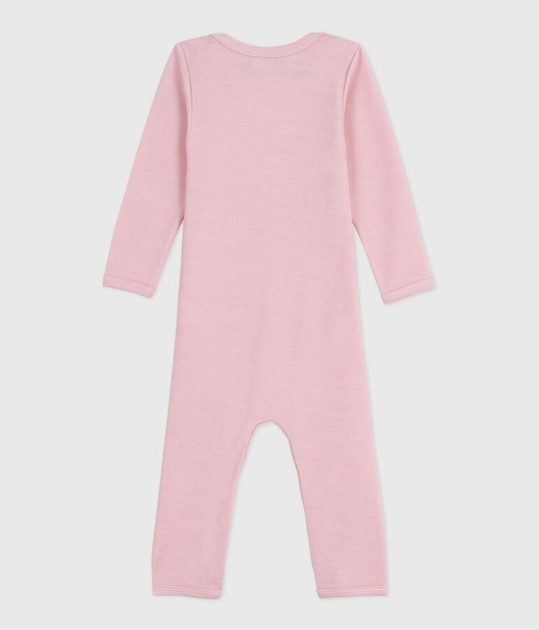 Babies' long-leg wool and cotton body pink