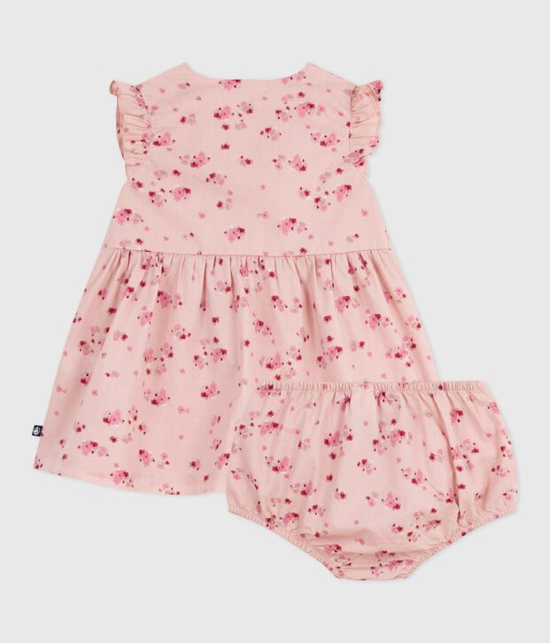 Babies' sleeveless cotton dress with matching bloomers pink/multicolor