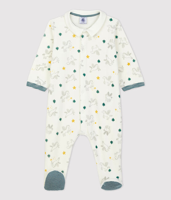 Babies' Pegasus Patterned Organic Cotton Velour Sleepsuit MARSHMALLOW white/MULTICO white