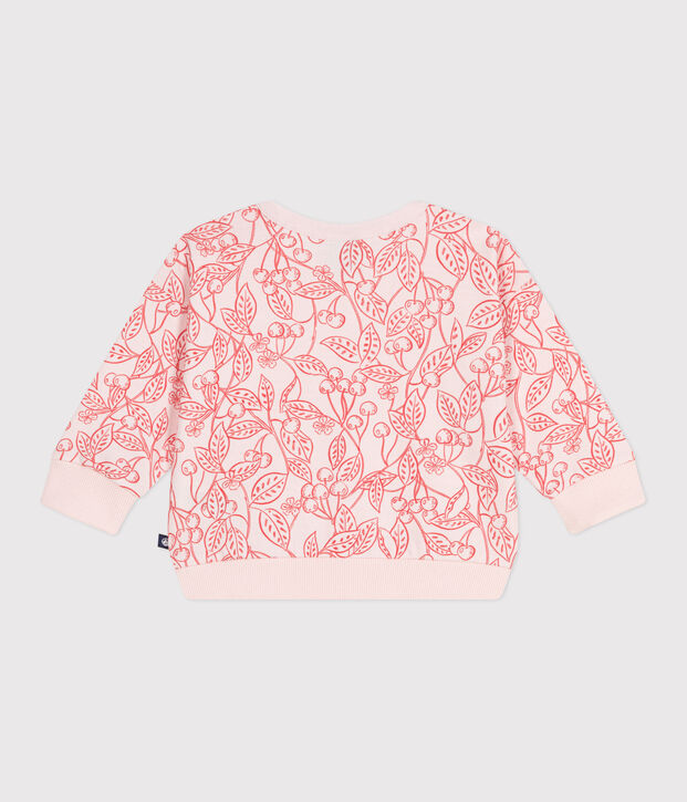 Babies' cotton sweatshirt with a pink cherry print pink/red