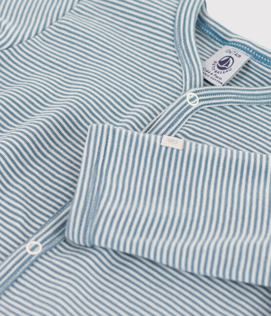 Babies' Pinstriped Cotton Sleepsuit ROVER blue/MARSHMALLOW white