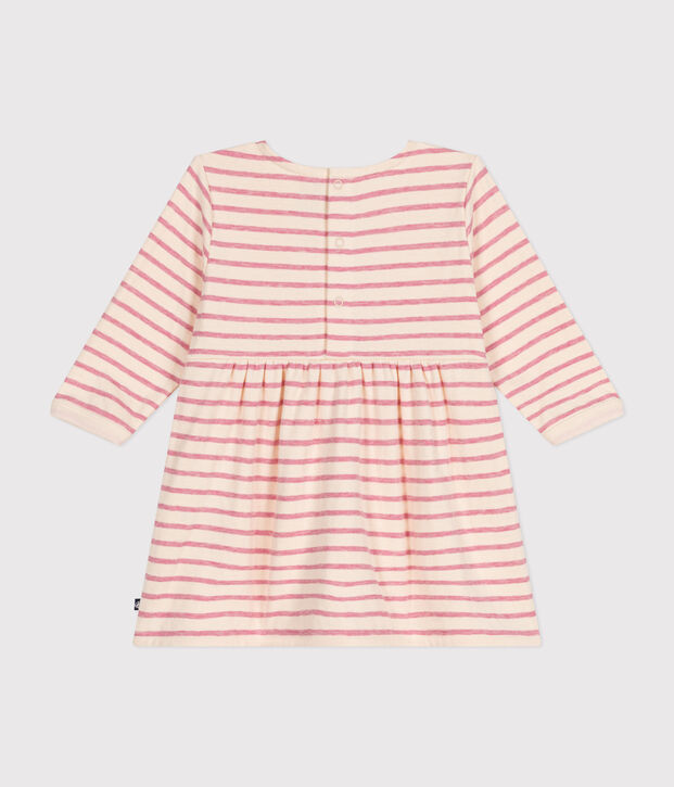 Babies' long-sleeved tube knit dress Ecru/pink