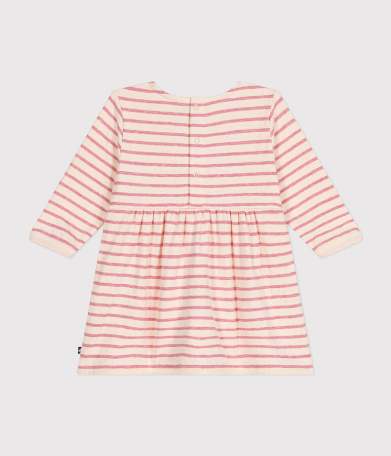 Babies' long-sleeved tube knit dress Ecru/pink