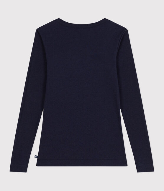 Women's Iconic long-sleeved wool and cotton T-shirt SMOKING blue