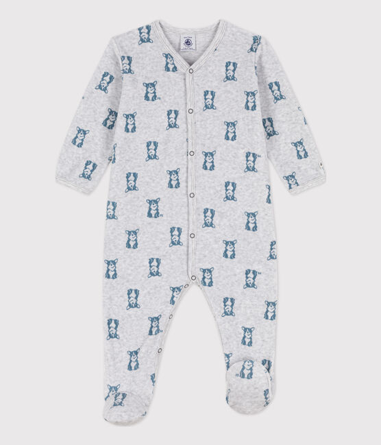 Babies' Dog Patterned Velour Sleepsuit POUSSIERE grey/ROVER