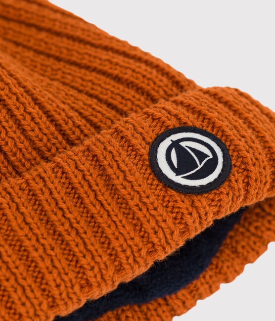 Babies' Knit Hat with Recycled Fleece Lining RUSTY brown
