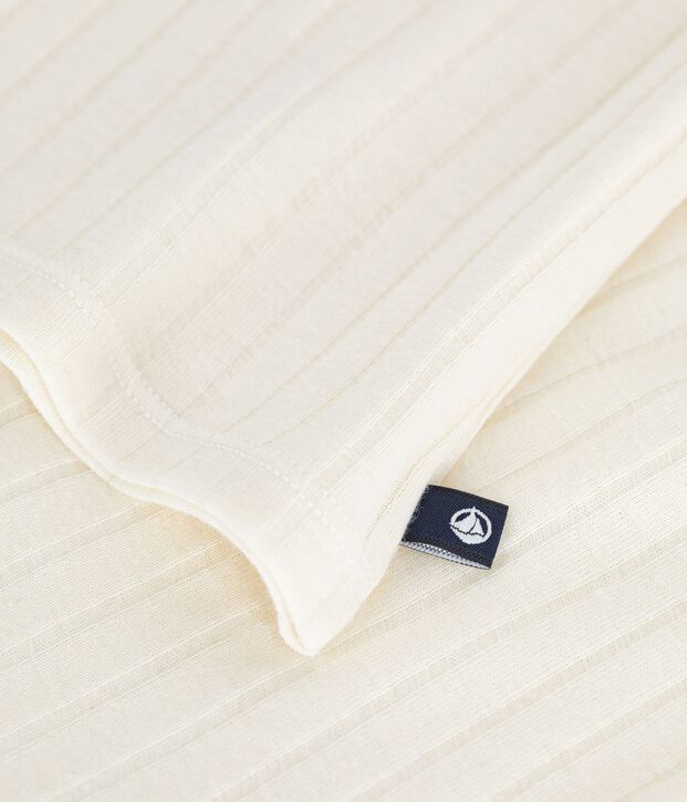 Women's plain wool and cotton t-shirt with wide boat neck MILK