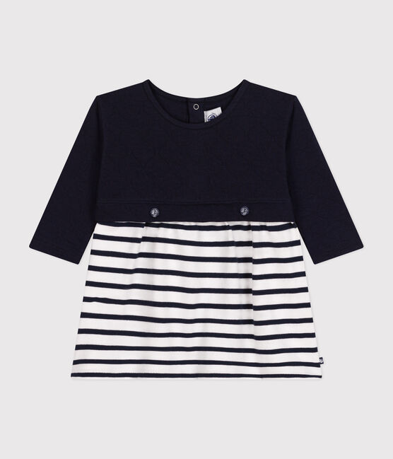 Babies' long-sleeved tube knit dress SMOKING blue/MARSHMALLOW white