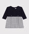 Babies' long-sleeved tube knit dress SMOKING blue/MARSHMALLOW white