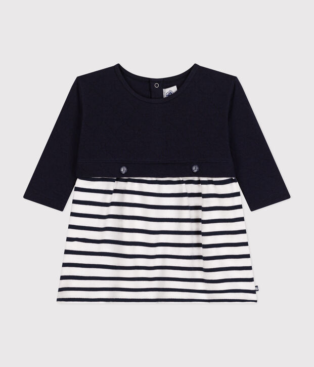 Babies' long-sleeved tube knit dress blue/white