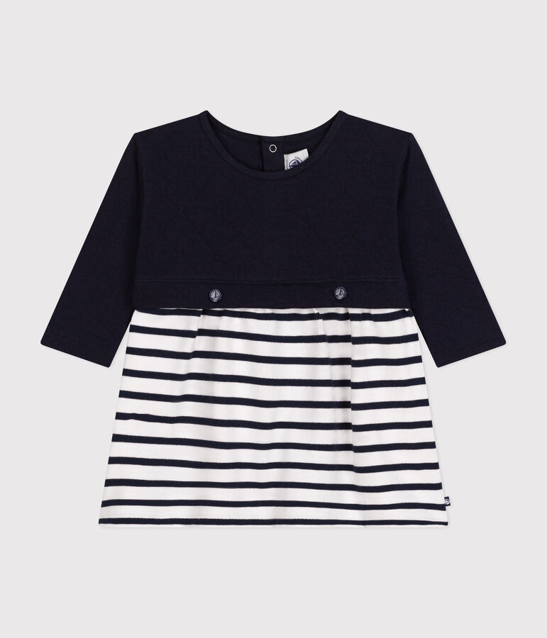 Babies' long-sleeved tube knit dress blue/white