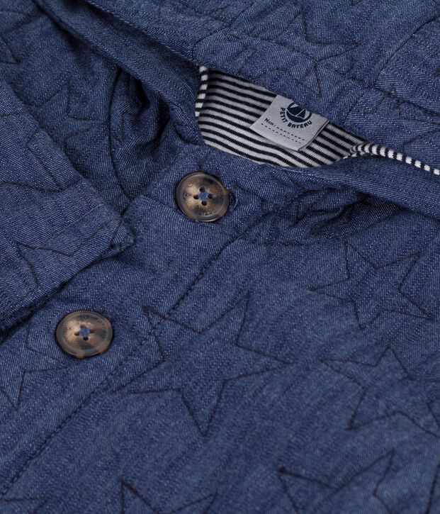 Babies' jacket in quilted denim embroidered with stars blue
