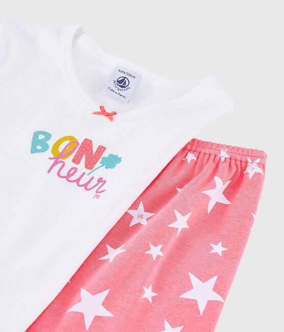 Girls' "Bonheur" Cotton Short Pyjamas MARSHMALLOW white/MULTICO white