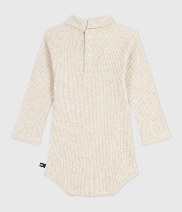 Babies' plain cotton rollneck body beige