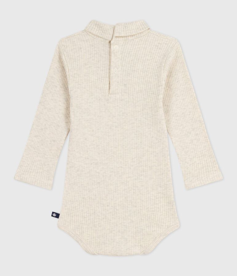 Babies' plain cotton rollneck body beige