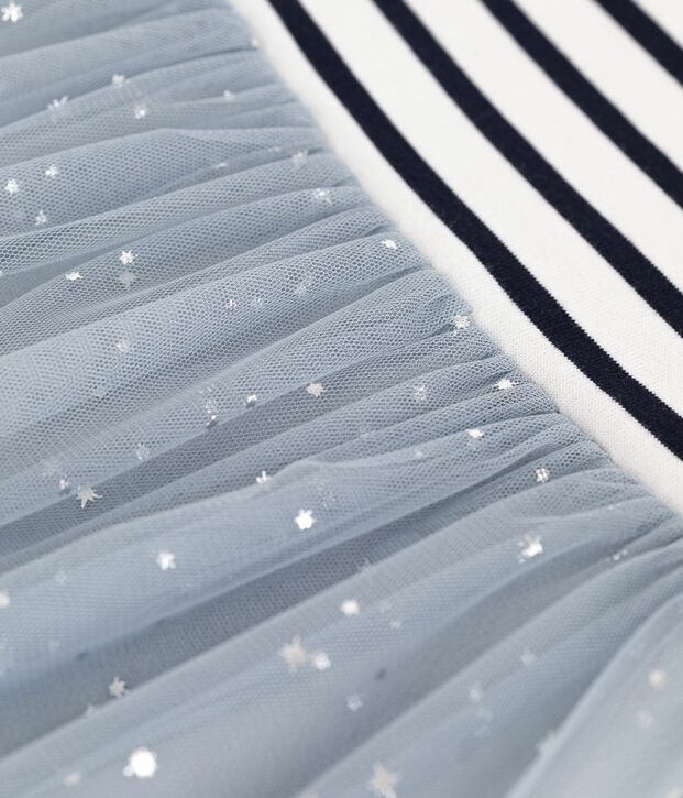 Children's short-sleeved stripy cotton dress blue/multicolor