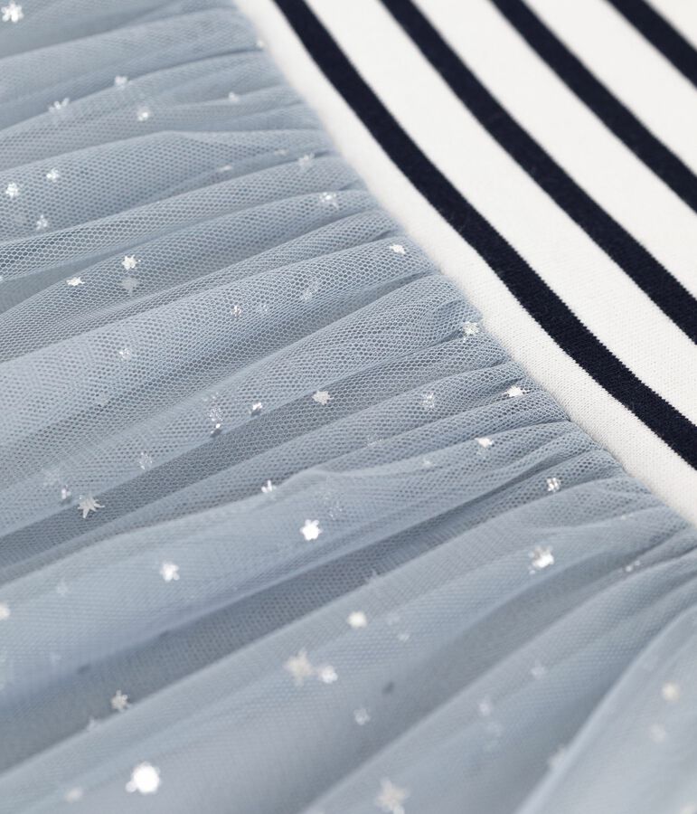 Children's short-sleeved stripy cotton dress blue/multicolor