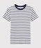 Women's Iconic Round-Neck Striped Cotton T-Shirt MARSHMALLOW white/SMOKING blue