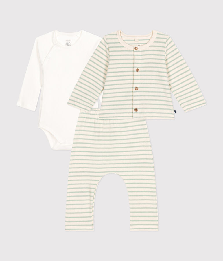 Babies' Terry Outfit - 3-Piece Set Ecru/green