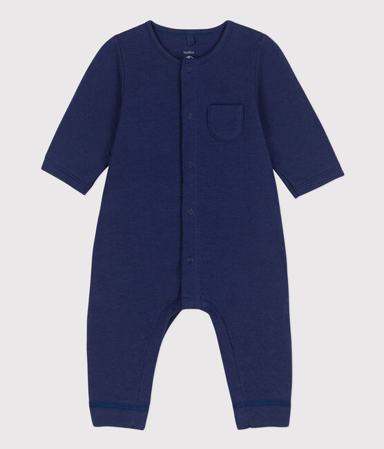 Babies' Plain Organic Tube Knit Long Playsuit CHALOUPE blue