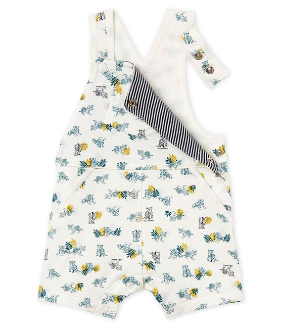 Baby boys' short dungarees in printed jersey MARSHMALLOW white/MULTICO CN