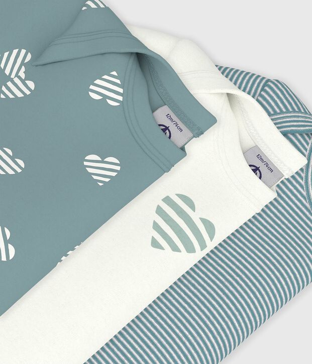 Pack of babies' short-sleeved heart print cotton bodies multicolor