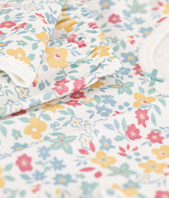 Girls' Floral Cotton Pyjamas MARSHMALLOW white/MULTICO white