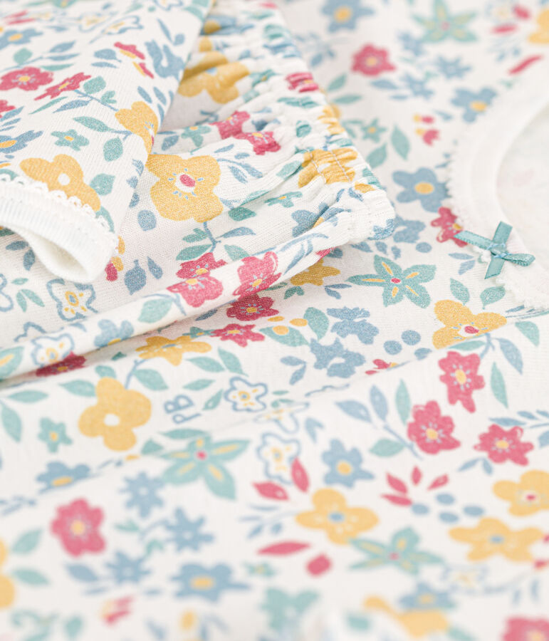 Girls' Floral Cotton Pyjamas white/multicolor