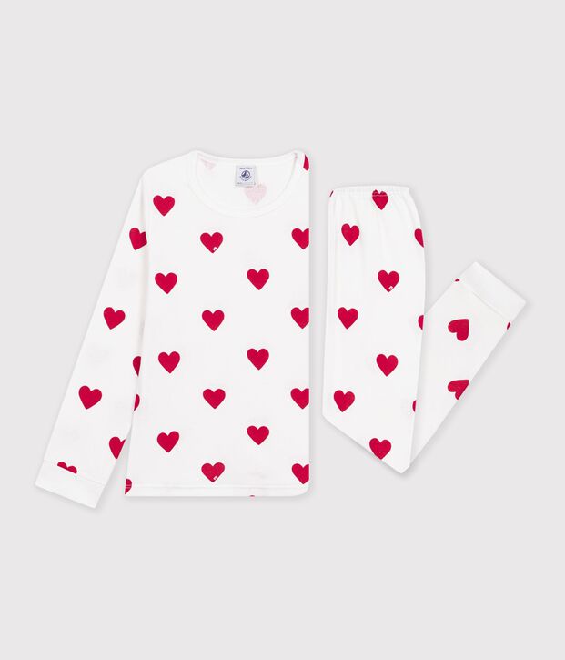Children's cotton Pyjamas with heart print white/red