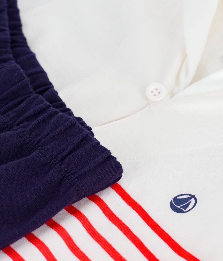 ifBabies' 2-piece cotton outfit, the T-shirt top has a sailor collar white/multicolor