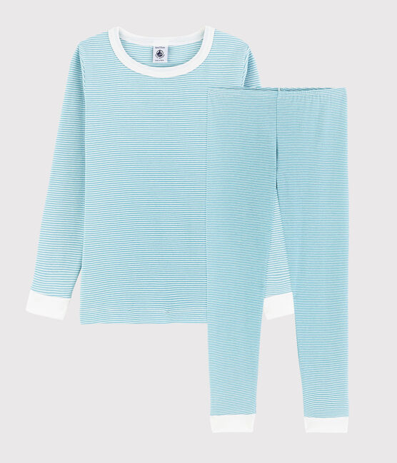 Boys' Snugfit Stripy Blue Cotton Pyjamas TIKI blue/MARSHMALLOW white