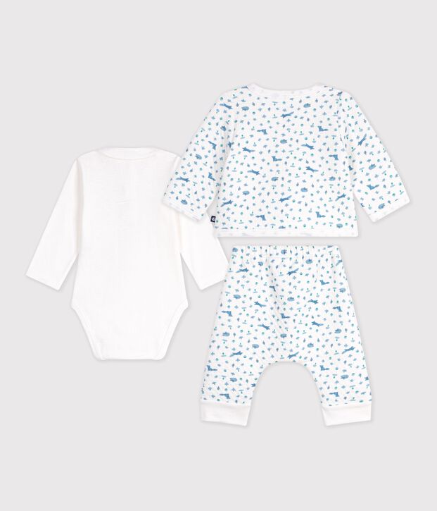 Babies' outfit in cotton with foxes printed on the collar white/multicolor