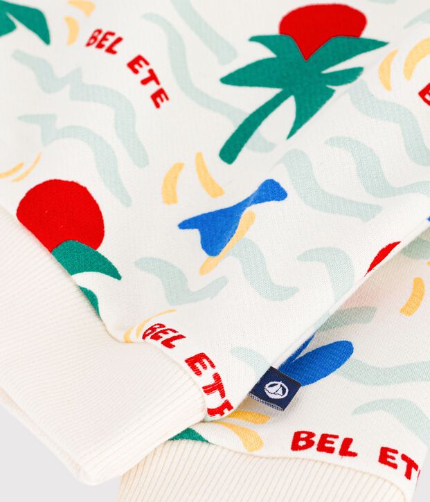 Babies' printed cotton hooded sweatshirt Ecru/multicolor