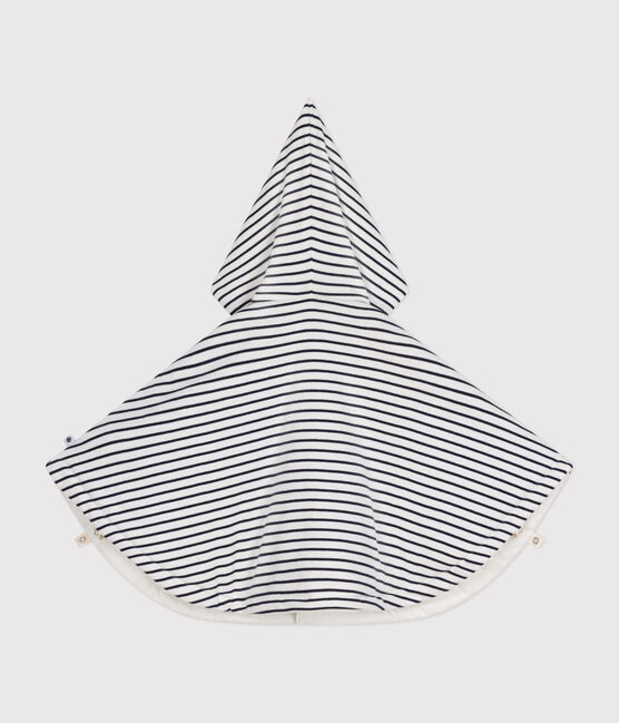 Babies' Stripy Cotton Hooded Cape MARSHMALLOW white/SMOKING blue