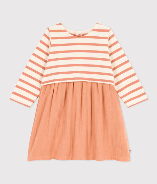 Babies' Long-Sleeved Dual Material Dress pink/ecru