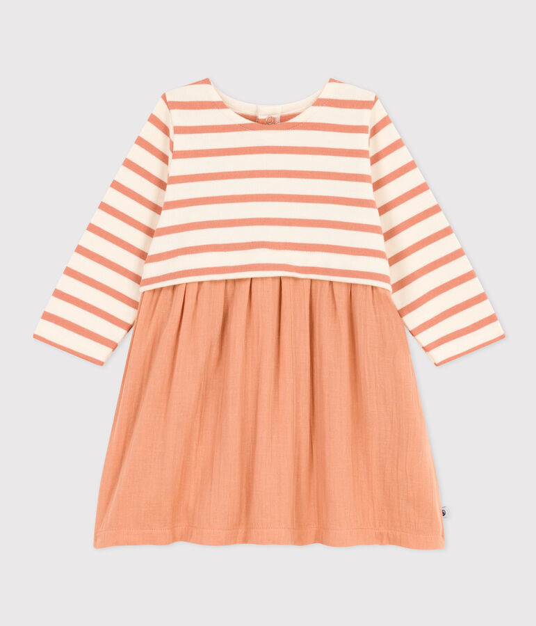 Babies' Long-Sleeved Dual Material Dress pink/ecru